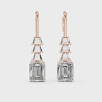 Emerald Cut Lab Grown Drop Earrings in Rose Gold
