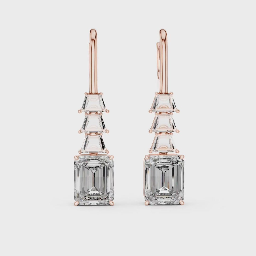 Emerald Cut Lab Grown Drop Earrings in Rose Gold