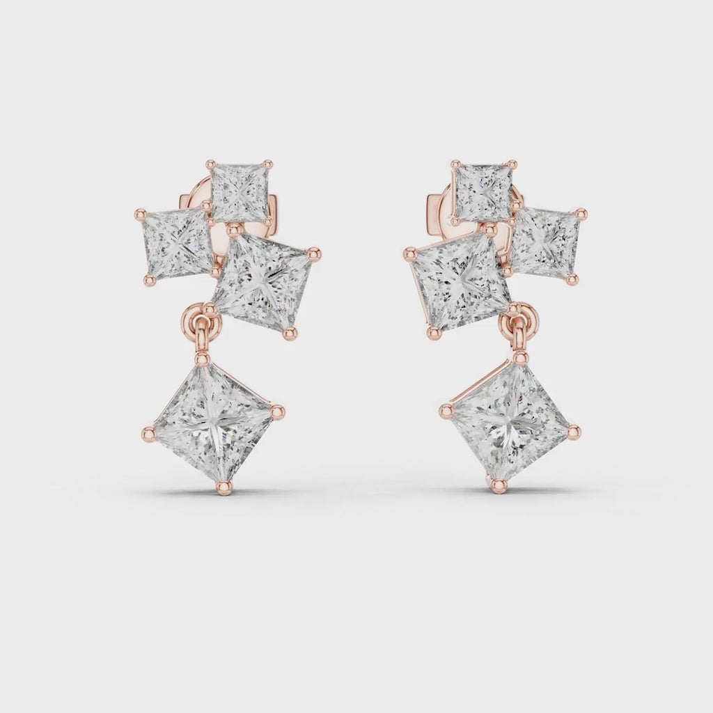 Elegant Emerald Cut Diamond  Stud Earrings
