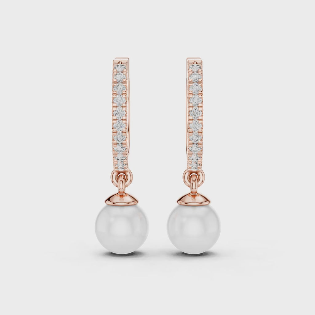 Diamond and pearl drop hoop earrings