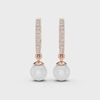 Diamond and pearl drop hoop earrings