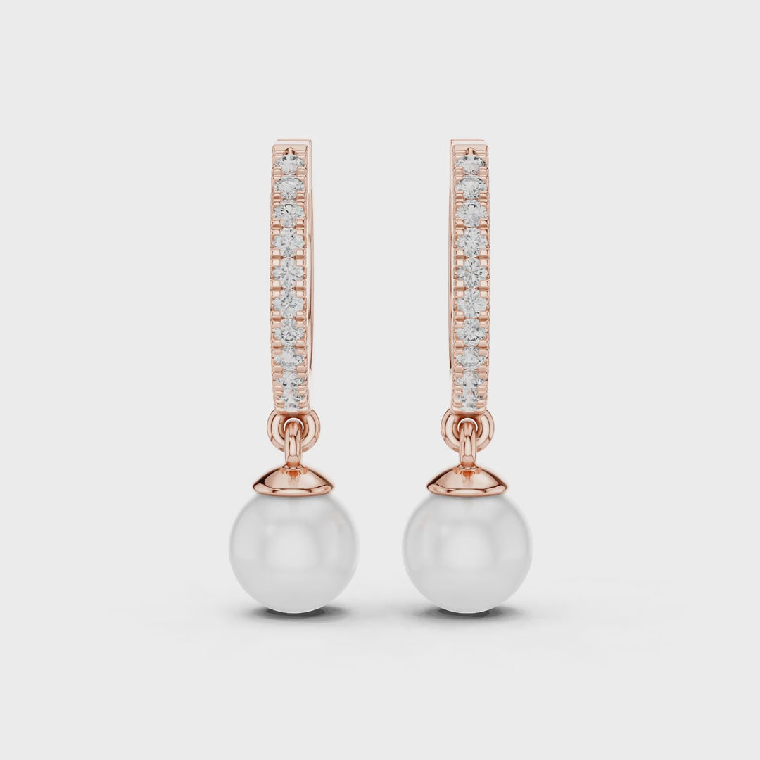 Diamond and pearl drop hoop earrings