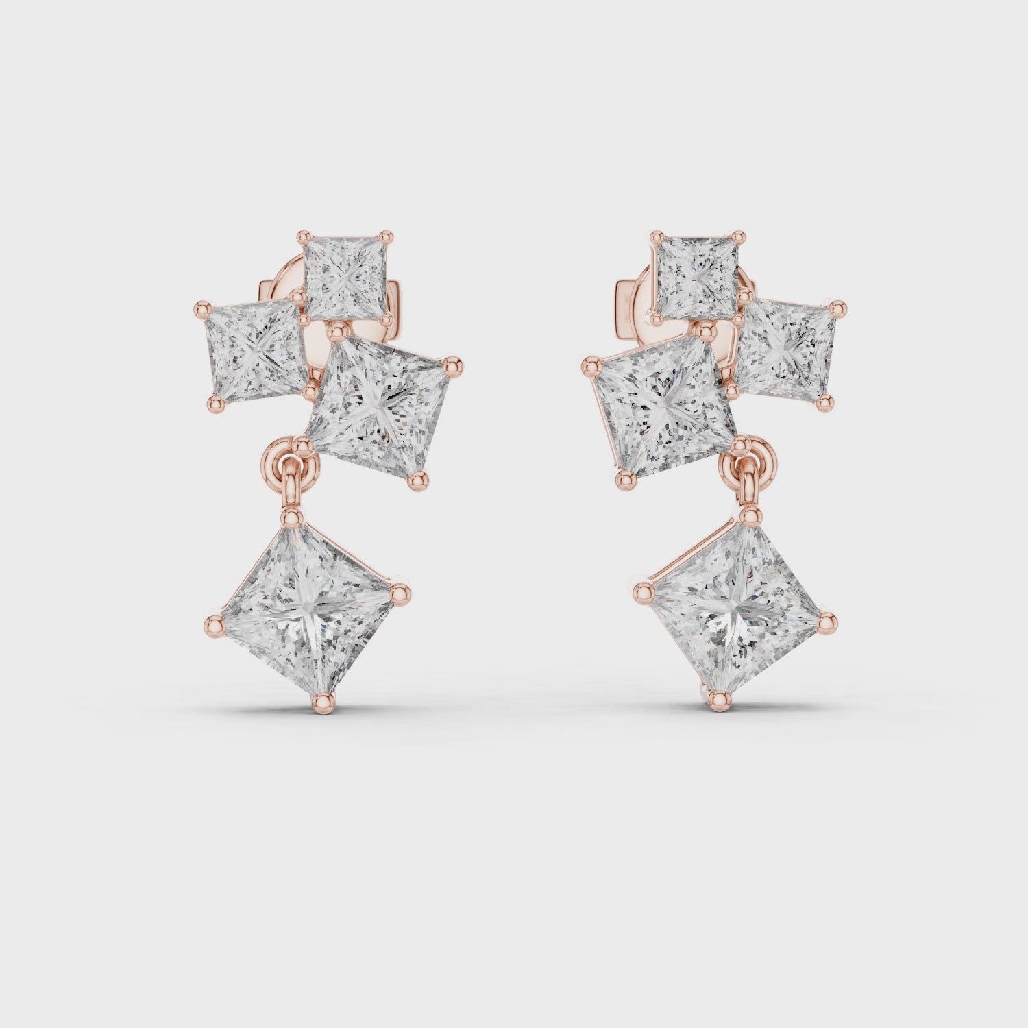 Elegant Emerald Cut Diamond  Stud Earrings