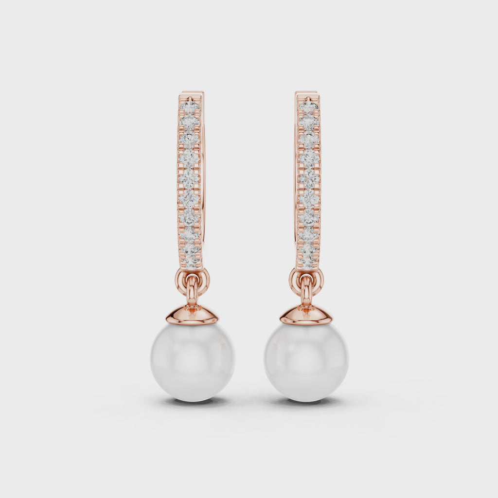 Diamond and pearl drop hoop earrings