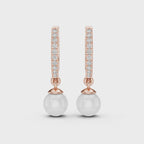 Diamond and pearl drop hoop earrings