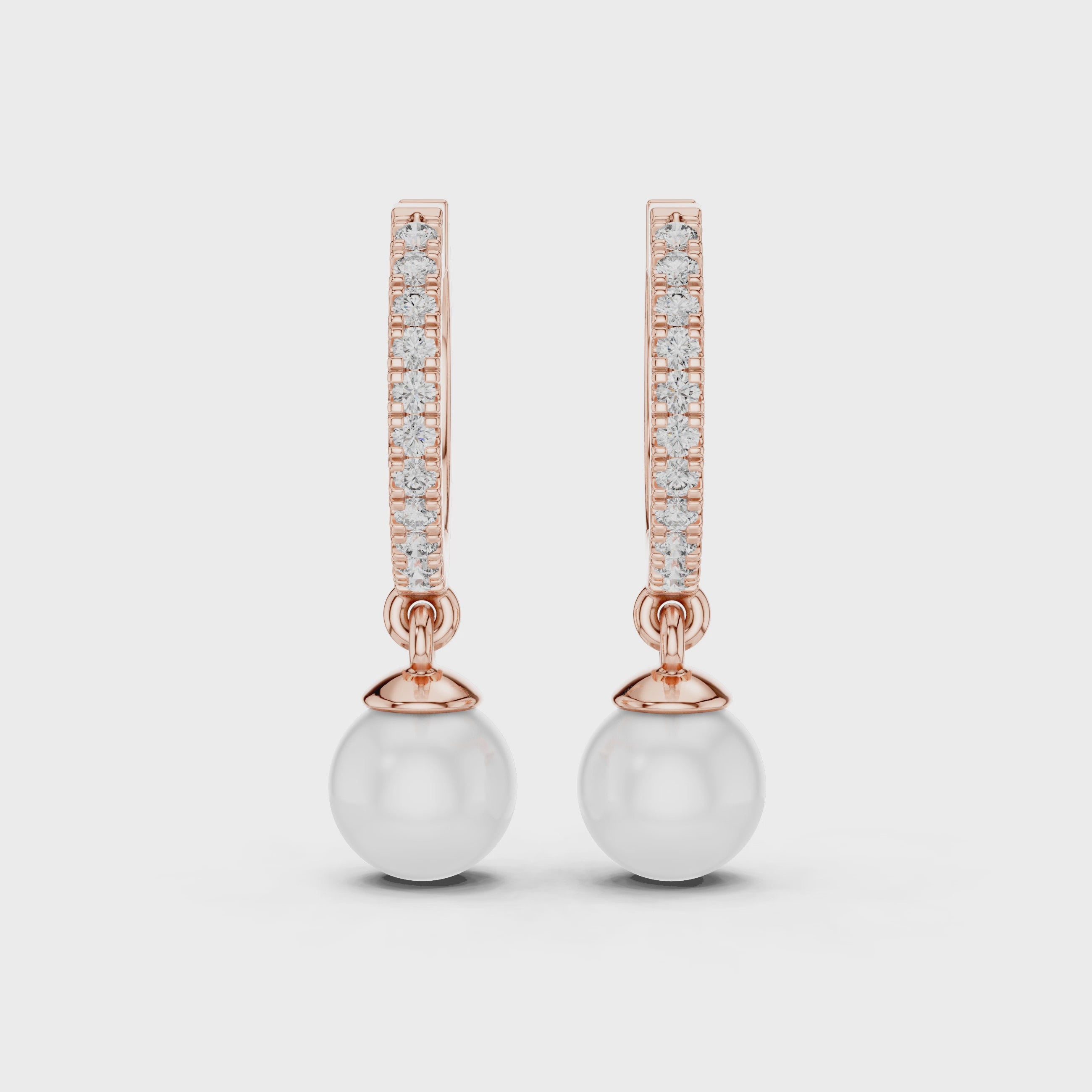Diamond and pearl drop hoop earrings