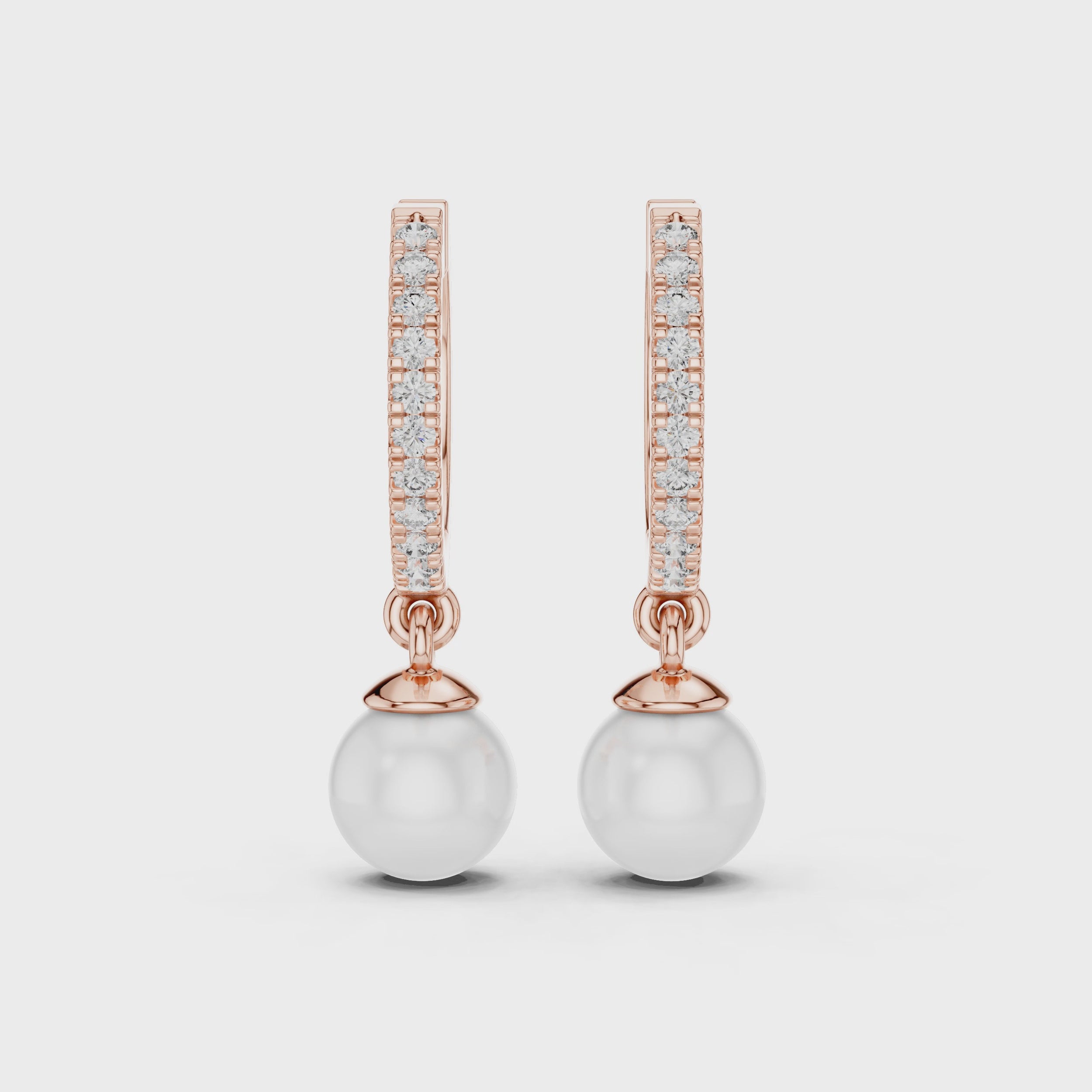 Diamond and pearl drop hoop earrings