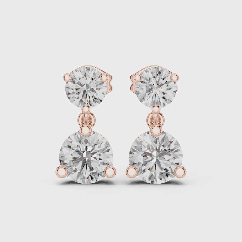 Two-stone diamond drop stud earrings