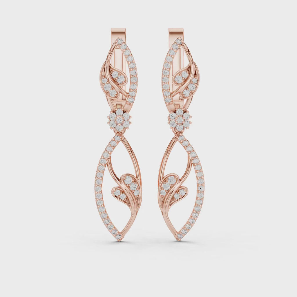 Pair of rose gold lever back earrings, each with a single round diamond.