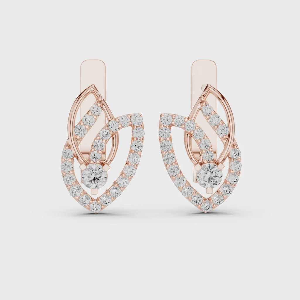 Leafy sparkle stud real diamond earrings