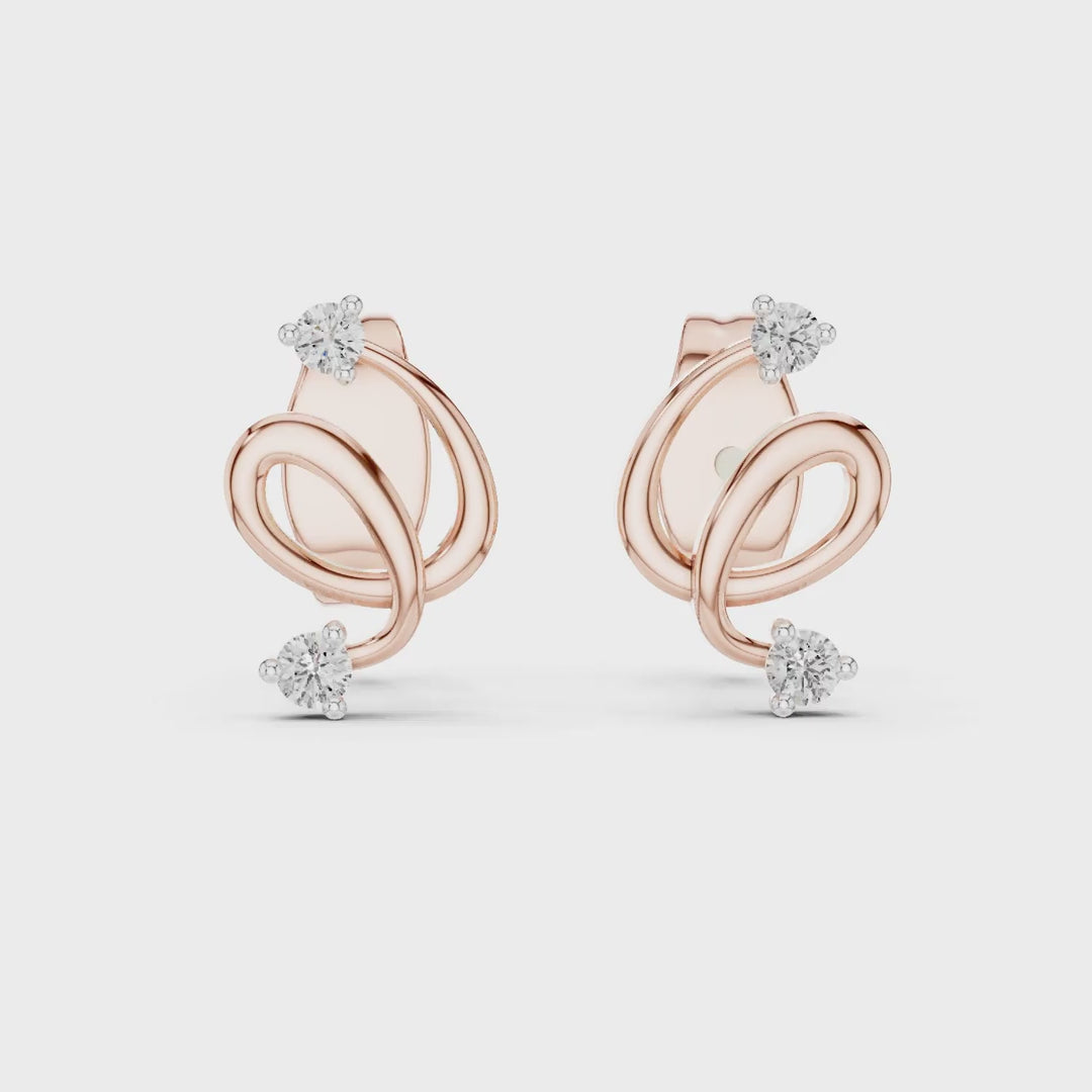 Modern Looped Design Diamond Stud Earrings