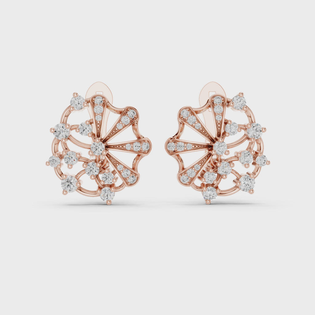 Elegant floral real diamond stud earrings with sparkling petals
