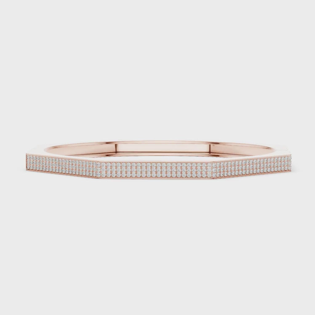 Octagon Shape Rose Gold Bangle with Diamond Elegance