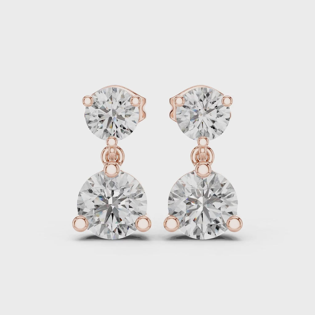 Two-stone diamond drop stud earrings