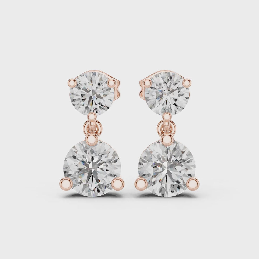 Two-stone diamond drop stud earrings