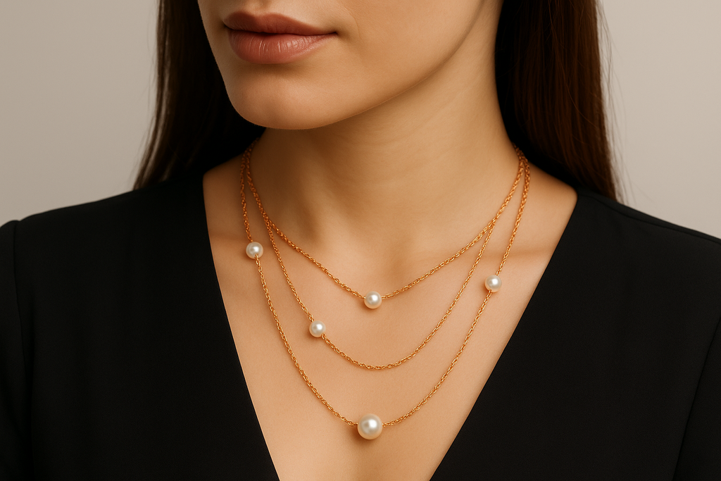 Rose Gold Pearl Layered Necklace